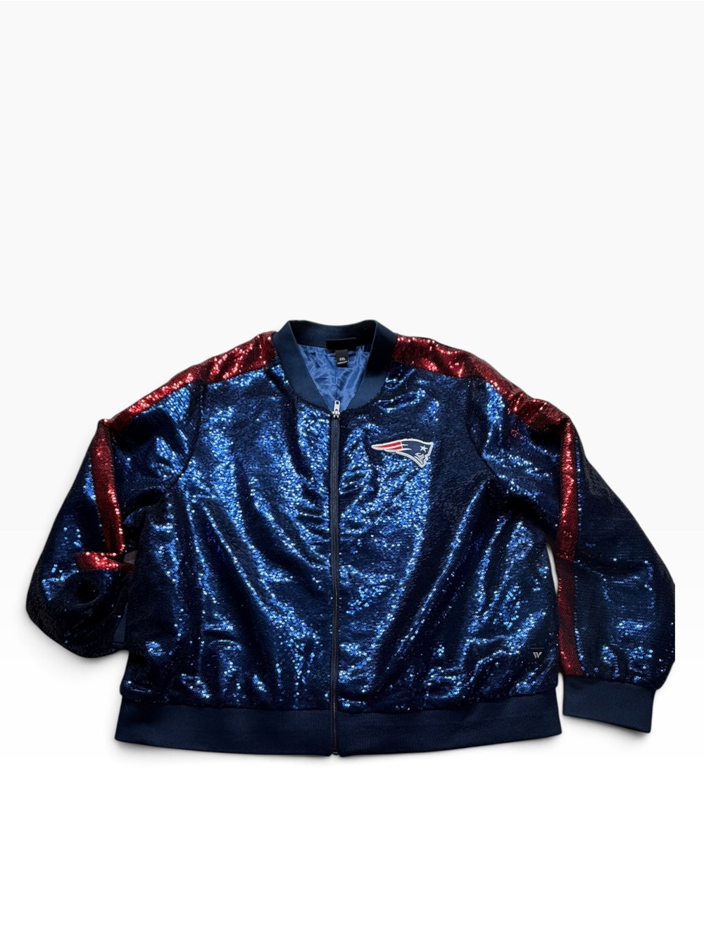 New England Patriots The Wild Collective Sequin Bomber Jacket 2XL NWOT NFL